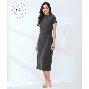 NWT Rielle Mock Neck Ruched Ribbed Knit Midi‎ Dress Gray Women M